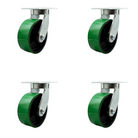 Service Caster 8'' Extra Heavy Duty Green Poly on Cast Iron Wheel Swivel Caster , 4PK CRAN-SCC-KP92S830-PUR-GB-4